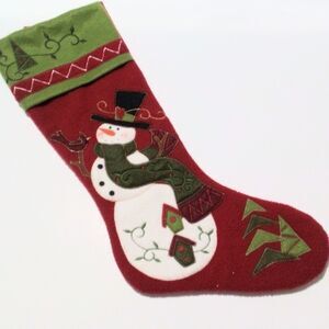 Prima Creations Applique Snowman Red and Green Felt Christmas Stocking